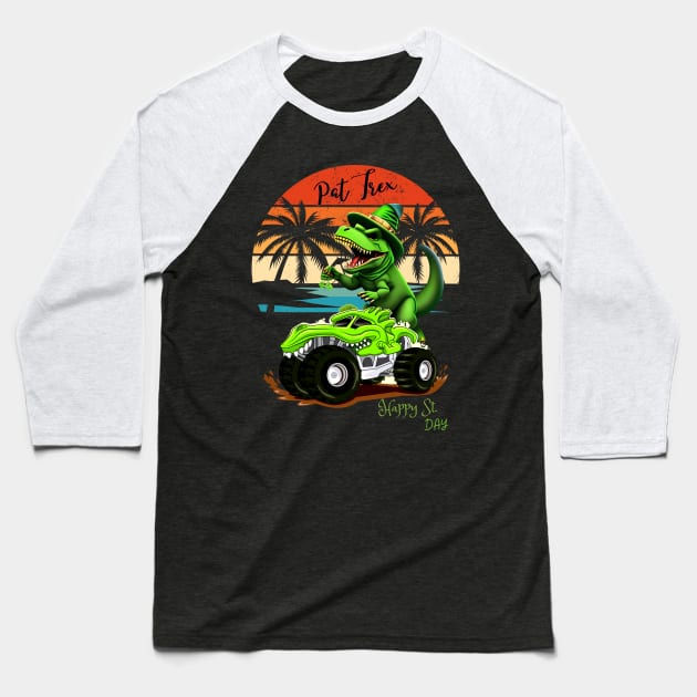 Kids Happy St Pat Trex Day Green Dino Monster Truck Toddler Baseball T-Shirt by Adam4you